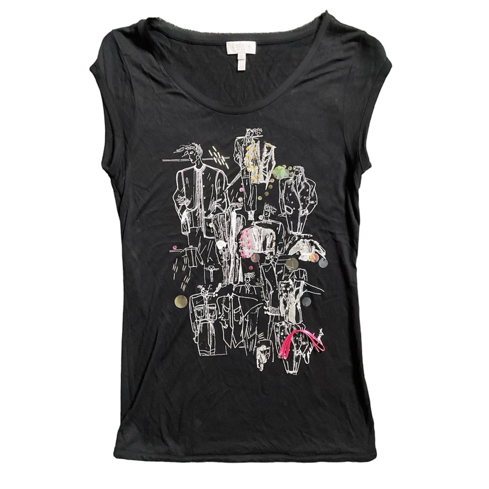 Escada top black small t shirt short sleeve